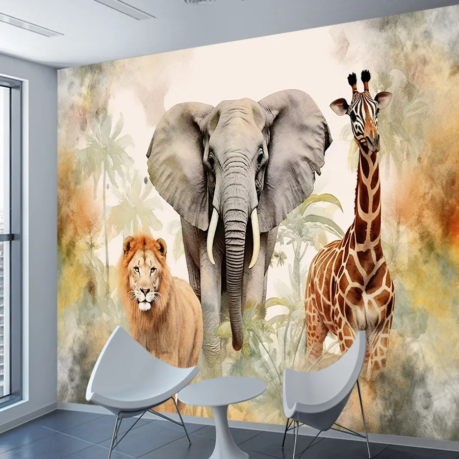 Peel and Stick Optional Wallpapers for Living Room Decoration Kids Contact Wall Papers Home Decor Cartoon Safari Animal Murals