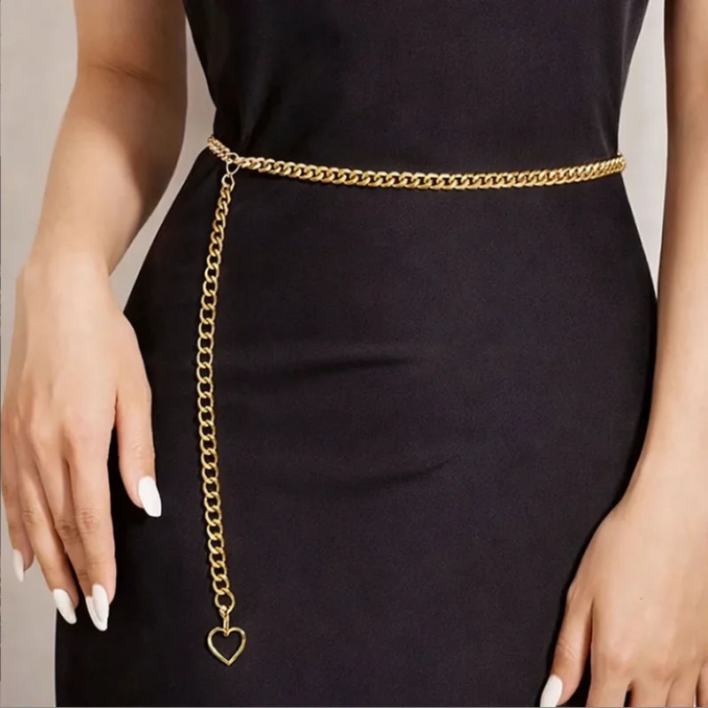 1PCS Punk Simple Style All-match Waist Chain Heart Vintage Metal Womans Belt For Dress Vintage High Waist Chain Belts for Women