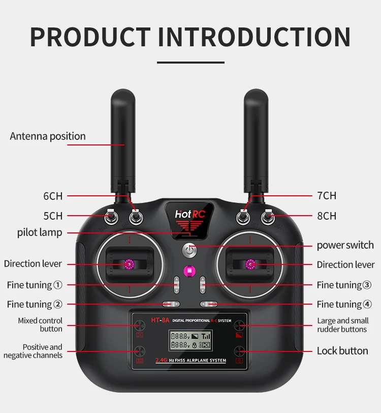 Hotrc HT-8A Transmitter 2.4G 8CH RC  FHSS & 8CH Receiver With Box For FPV toy Rc Airplane Rc Car Rc Boat