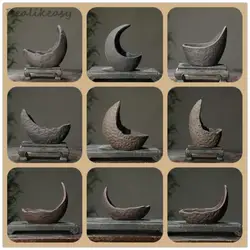 Chinese Purple Sand Flower Pot Creative Handmade Moon shaped Flower Pot Ceramic Bonsai Pot Home Desktop Decoration Pot 1PCSLE655