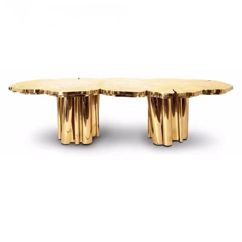 #￥forMR Hing-end Luxury Modern Stainless Steel Creative Irregular Dining Table Dining Furniture Set  for Home Villa Hotel Use