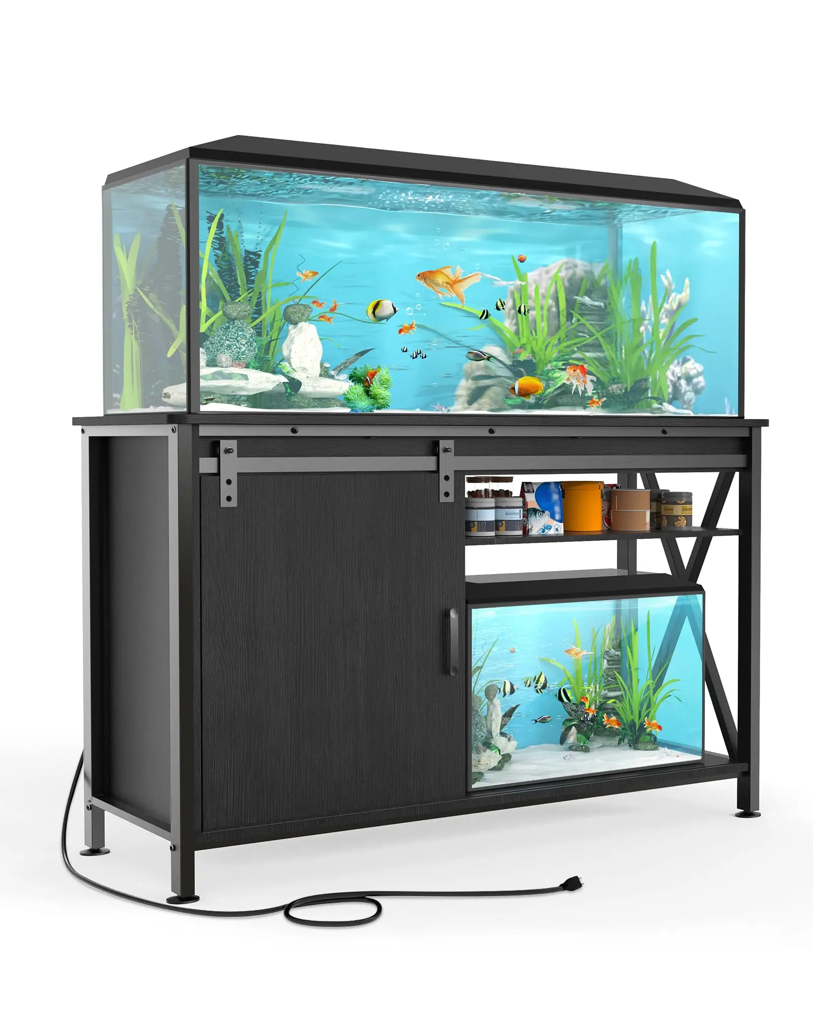 Aquarium Stand with Sliding Door,40-50 Gallon Fish Tank Stand,Black