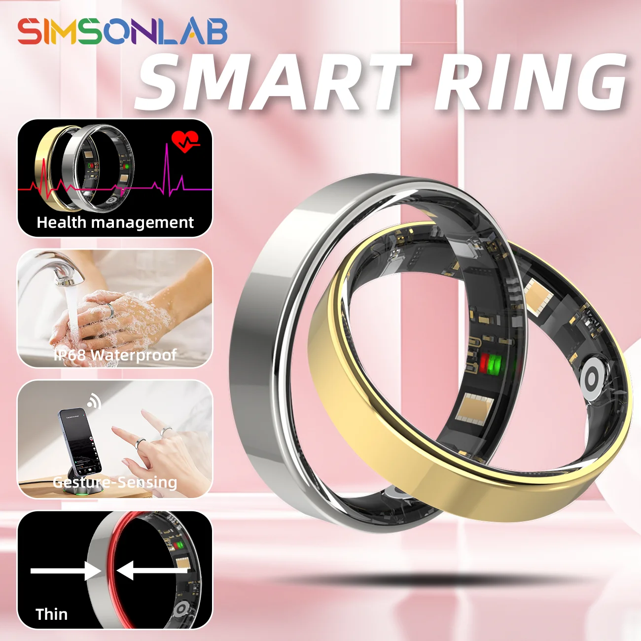 New Smart Ring Heart Rate Blood Oxygen Monitor Health Reminders 5ATM Waterproof Gesture Sensing Switch Videos Sports Record Gift