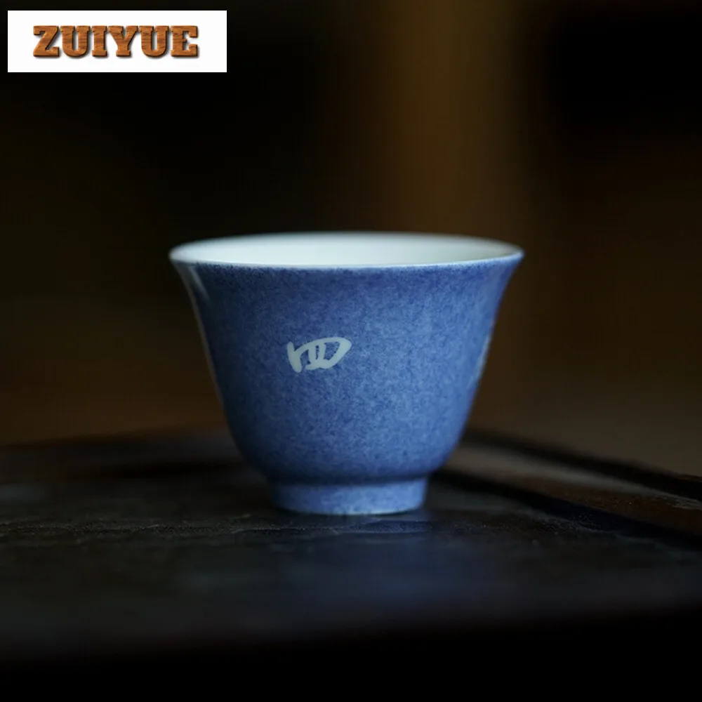 2pc/set Sprinkle Blue Handmade Master Cup Household Handwritten Tea Cup Aesthetic Tea Bowl Smelling Cup Cafes Collection 50ml