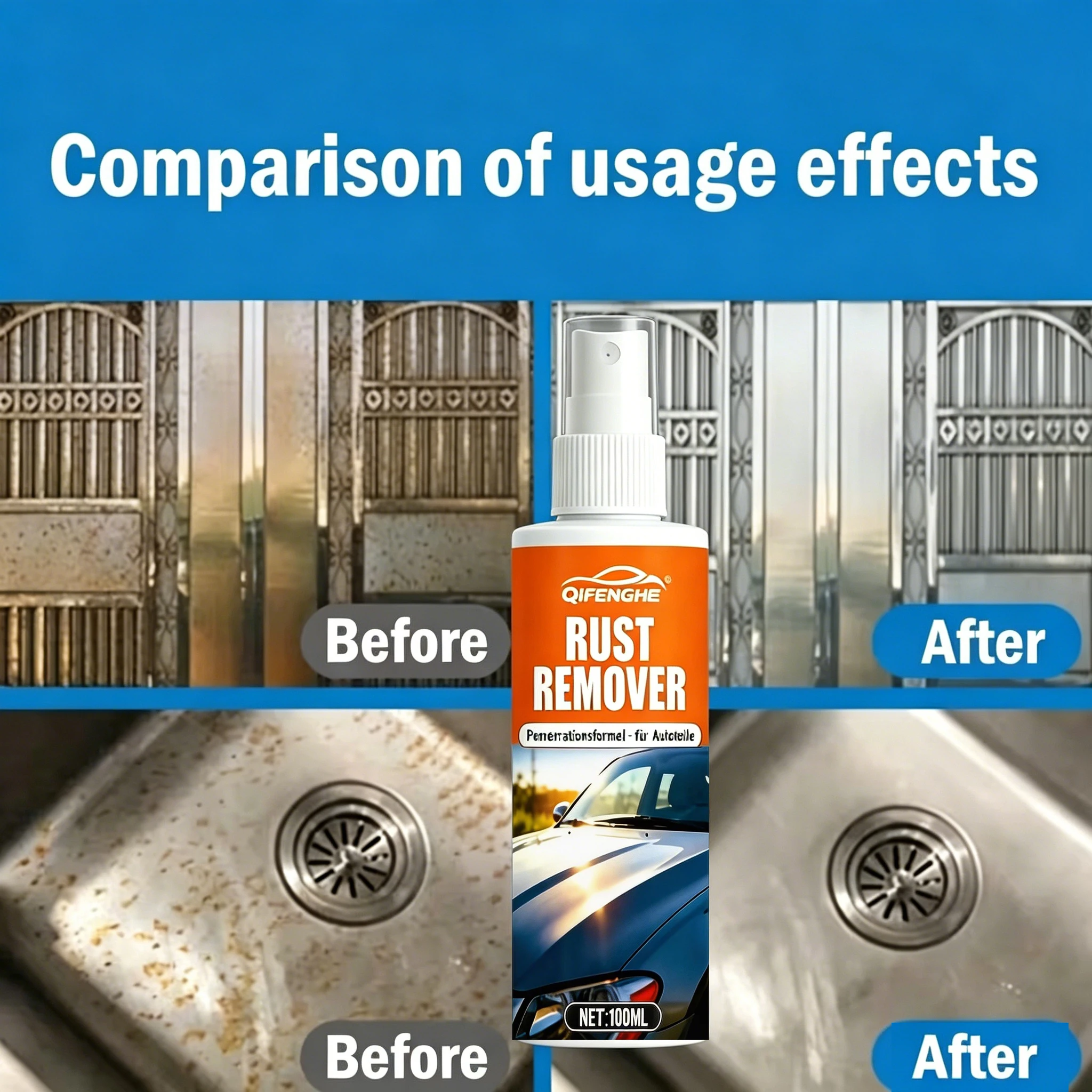 Automotive Rust Removal Spray, Multi-Purpose Metal Rust Converter and Cleaner