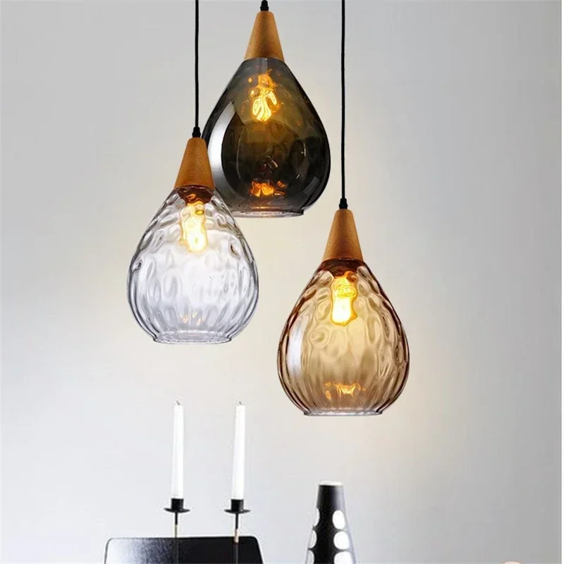 

Nordic Water Grain Glass Pendant Lights Living Room Chandeliers Decor Light Fixtures Bar Retro Simple Hanging Lamps