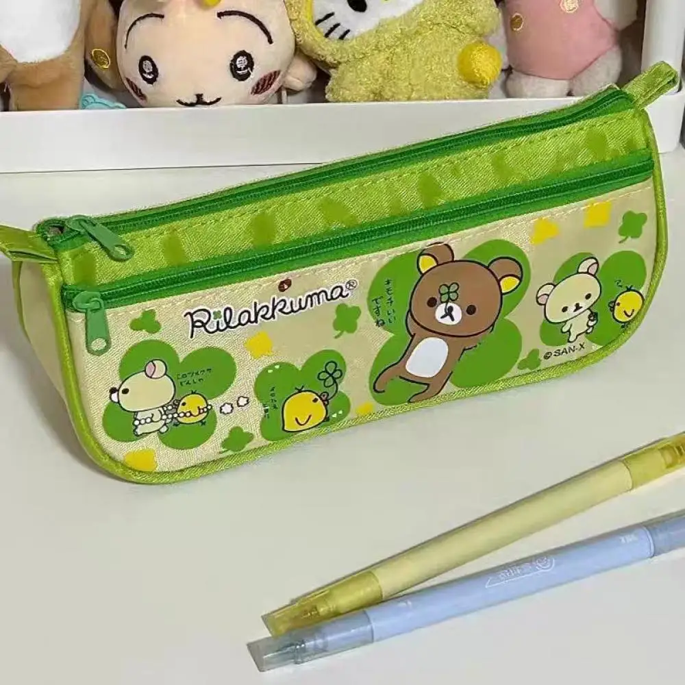 Japanische Rilakkuma Clover Leinwanddruck Stiftetui mit hoher Kapazität, kosmetische Aufbewahrungstasche, Cartoon-Anime-Peripherie, Kinder-Briefpapier