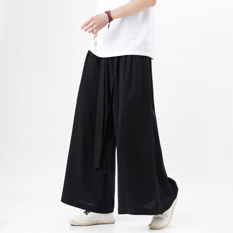 Chinese Traditional Clothing Man Cotton Linen Wide Leg Pants Roupa Para Homem Taichi Elastic Waist Men Pantalones Hippies Hombre