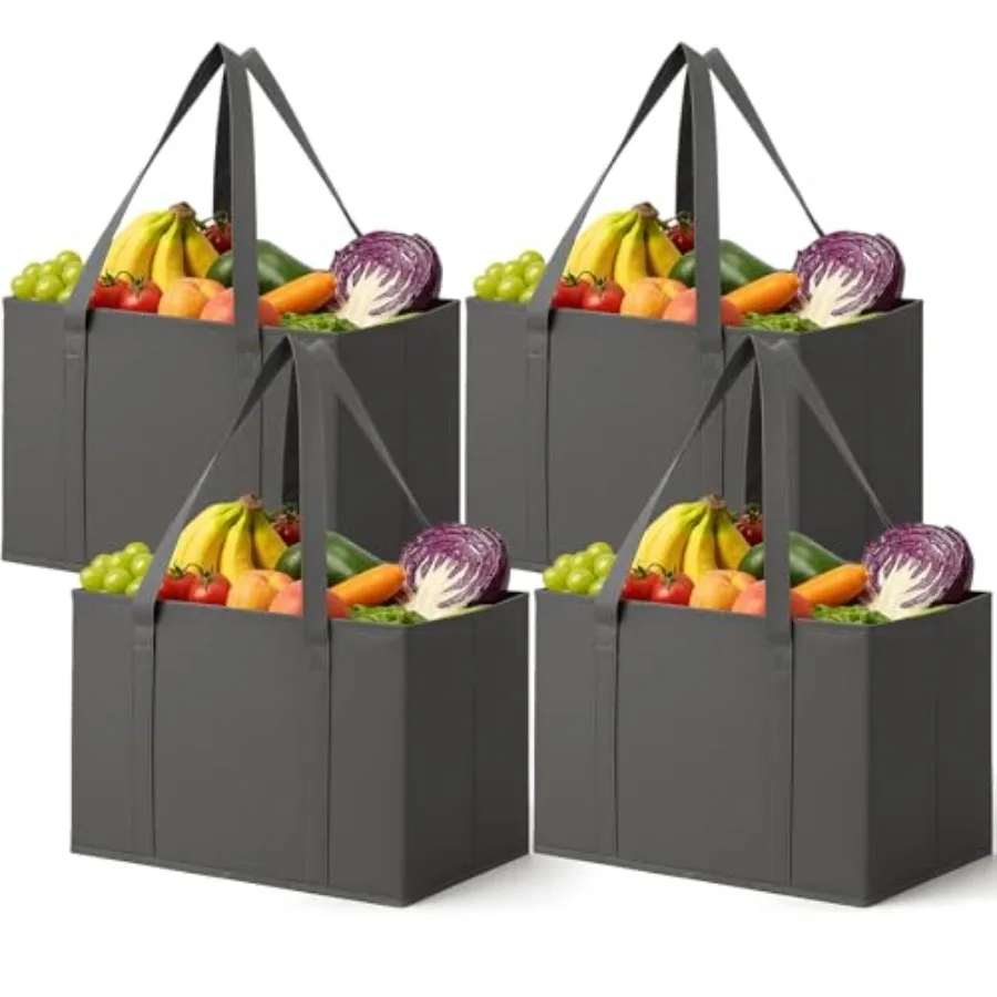 

Reusable Grocery Bags 4 Packs Heavy Duty Foldable Shopping Bags with Reinforced Handles Large Standing Tote Bags Stay Open Wat