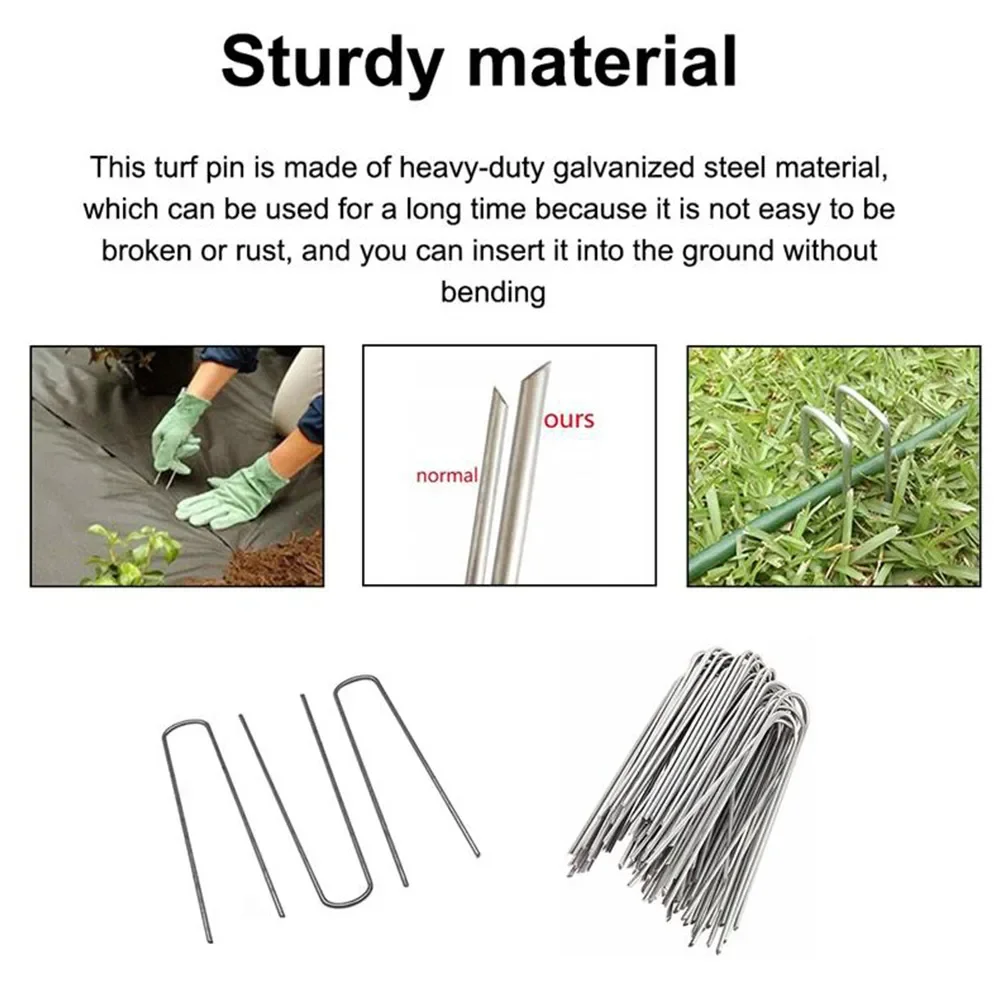 Sturdy Stainless Steel Garden Netting Pegs, 10 Pack U Shaped Nail Pins for Securing Artificial Grass and Fly Net