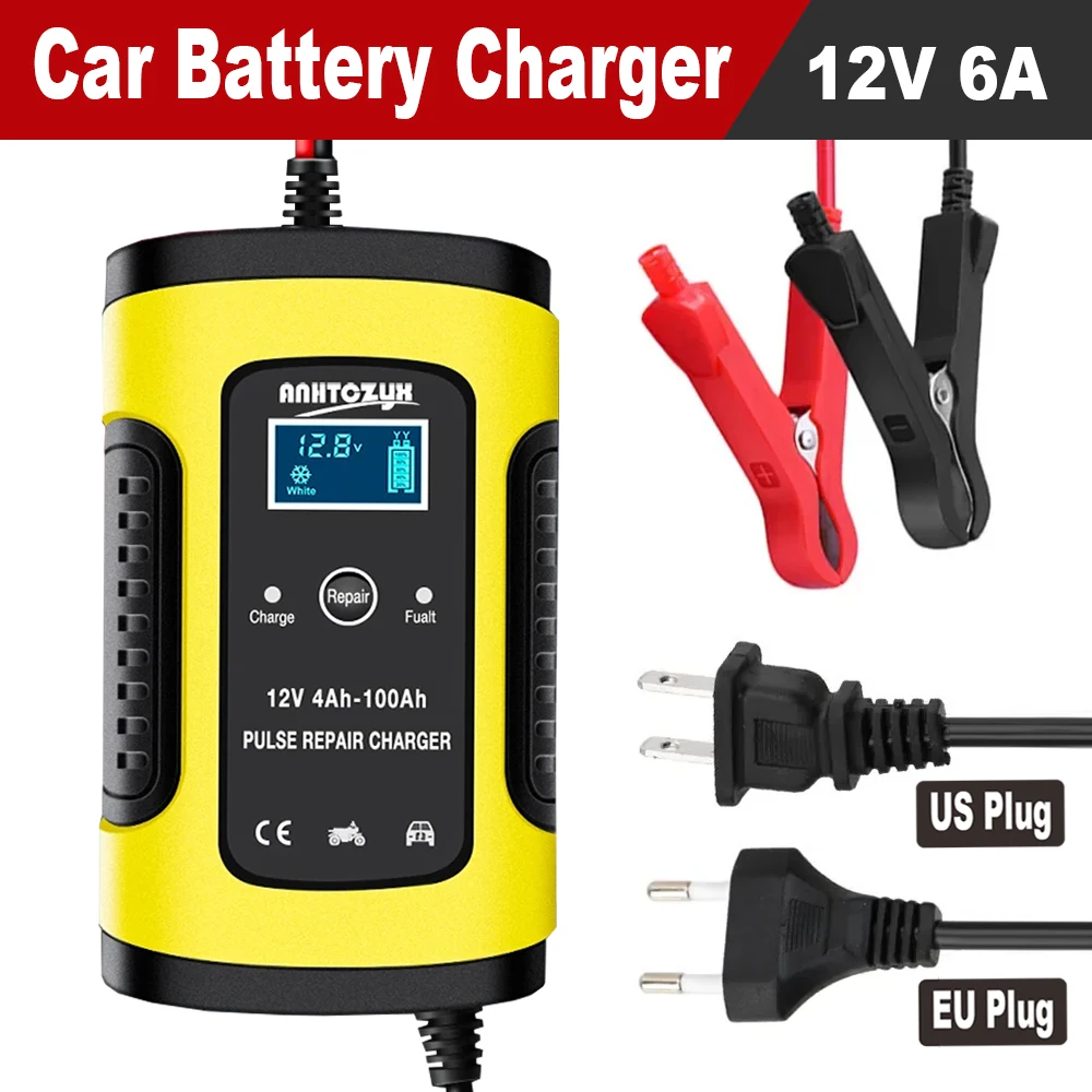 

12V 6A Full Automatic Car Battery Charger Power Pulse Repair Chargers Wet Dry Lead Acid Battery Chargers Digital LCD Display