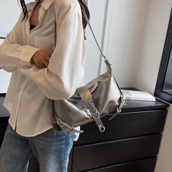 Y2K Style Silver Leather Crossbody Bags for Women Luxury New  Underarm Shoulder Bag Female Armpit Bag Handbags сумка женская