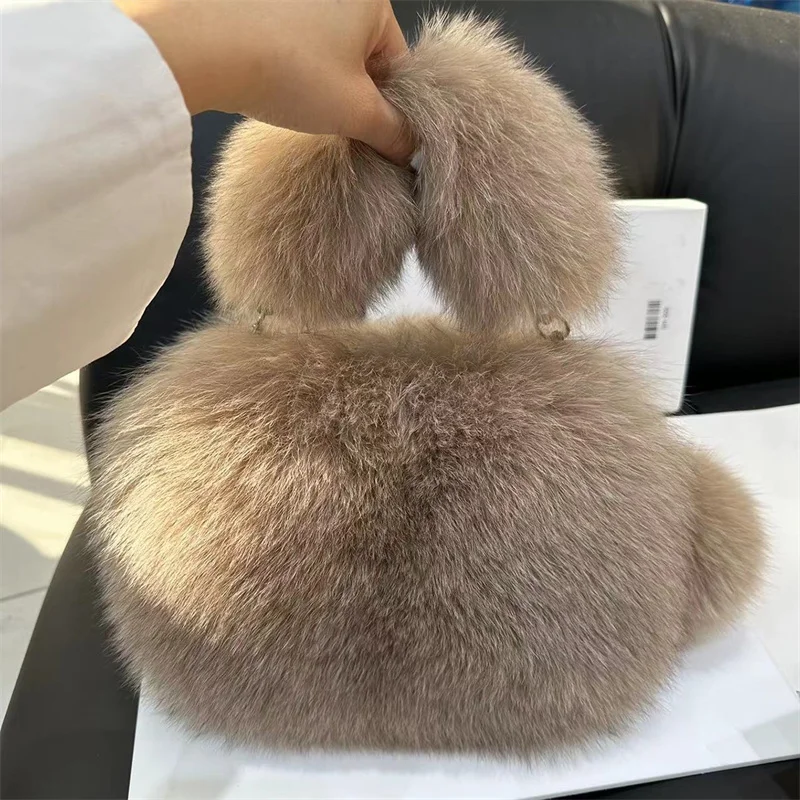 Fox Fur Luxury Handbag Women's High Quality Fashion Small Square Bag New Large Capacity Temperament Fur Shoulder Bag