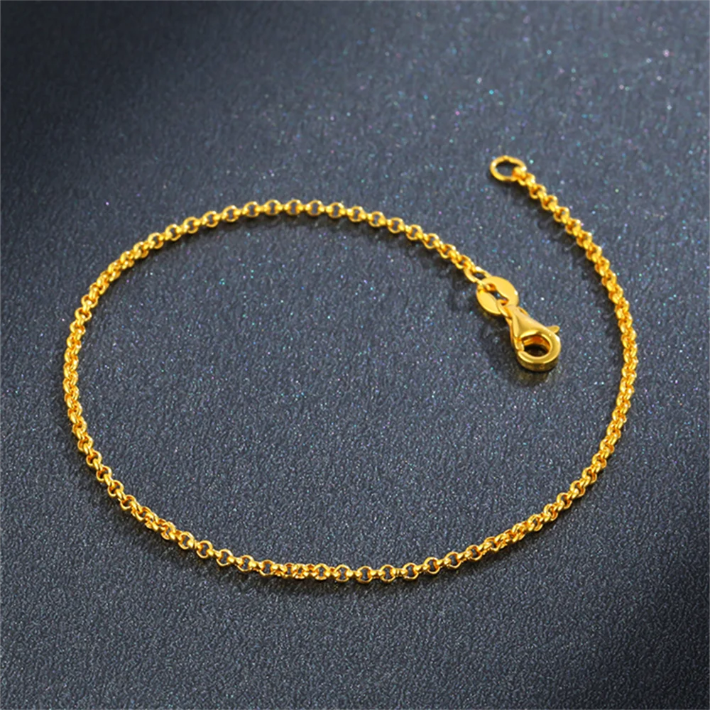 

Pure 999 24K Yellow Gold Chain Men Women Lucky Cable Link Bracelet 6.3-7.5inch