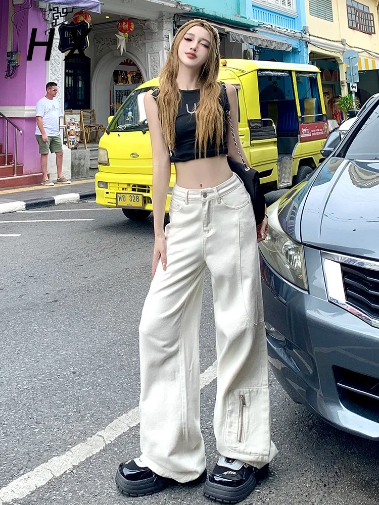 

Vintage Apricot Women Jeans High Waist Chic American Fashion Y2K Streetwear Wide Leg Jean Female Trouser 2024 Baggy Denim Pants