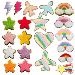 3pcs Glitter oro cerchio ciniglia ferro sulle toppe ricamato patch aeroplano bowknot smilil sticker per Applique borsa scuola