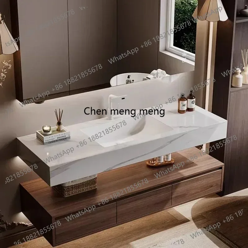 

Hot Curved Rock Slab Seamless Basin Washstand Organizer Closet Hotel Furniture Home Medieval Style Combination Bathroom Cabinet