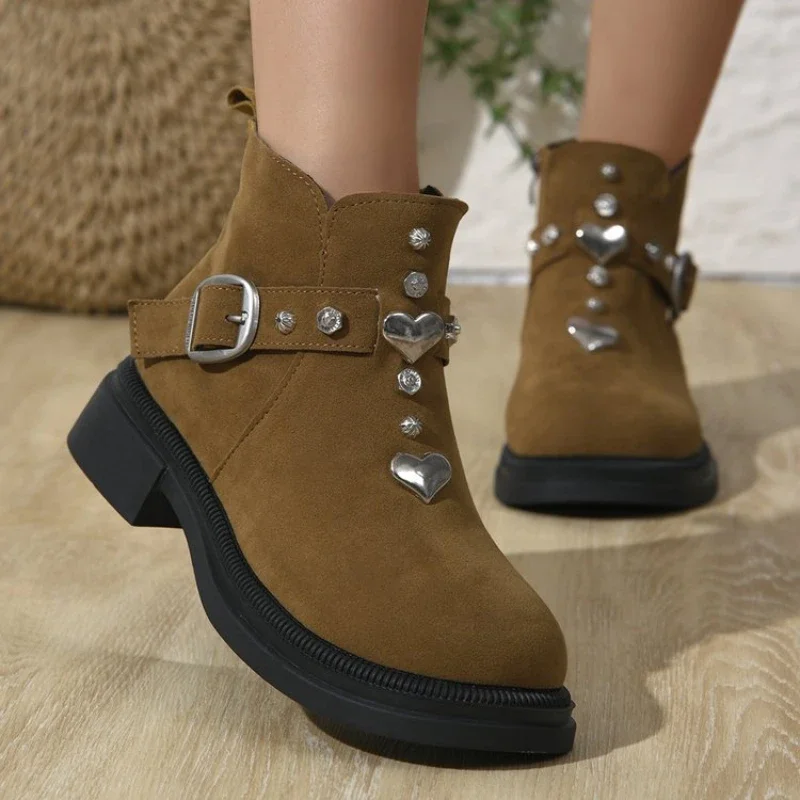

Autumn and Winter Women Outdoor Fashionable Boots 2025 New Solid Color Non-slip Women Metal Decoration Shoes Shoes for Women New