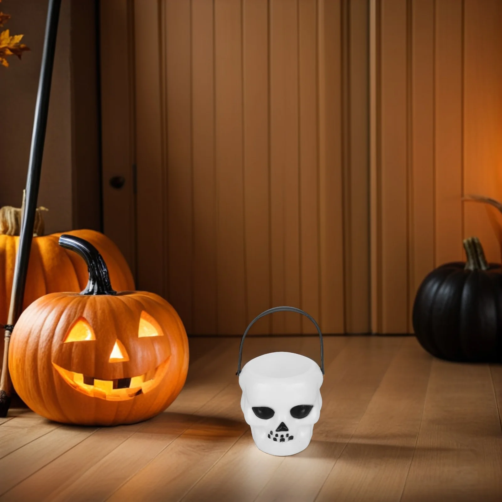 ถังฟักทองสีขาวสำหรับตกแต่งฮาโลวีน 6 ชิ้น พร้อมหูหิ้ว สำหรับงานปาร์ตี้เด็ก ของตกแต่ง ของประดับ ของจัดเก็บ