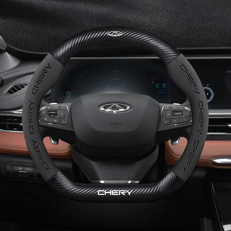 Car 3D Chery Logo Suede Carbon Fiber Steering Wheel Cover For Tiggo 3 4 5 7 Pro 8 Plus Arrizo 7 GX 5x EQ7 Fulwin 2 Eastar A3 A5