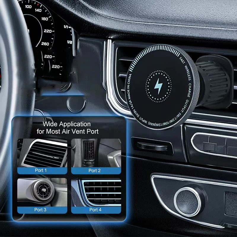 UYUXIO Magnetic Wireless Car Charger Adapter 15W Fast Charge Aire Vent Car Mount Phone Holder with Magnet for iPhone 17 16 15