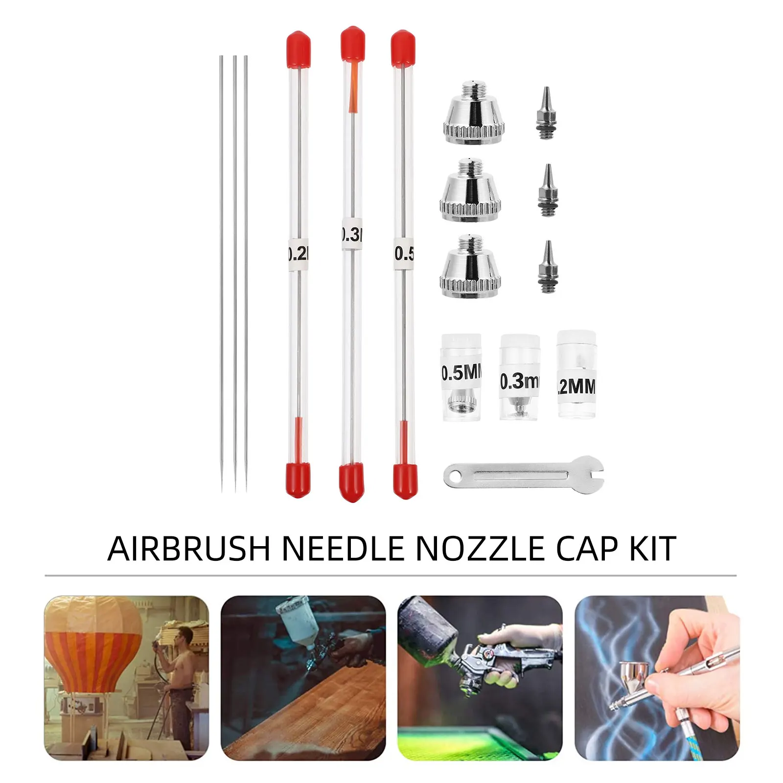 

10pcs Airbrush Nozzle Needle Kit 0.2mm 0.3mm 0.5mm Replacement Parts for Airbrush Sprayer Stainless Steel for Art