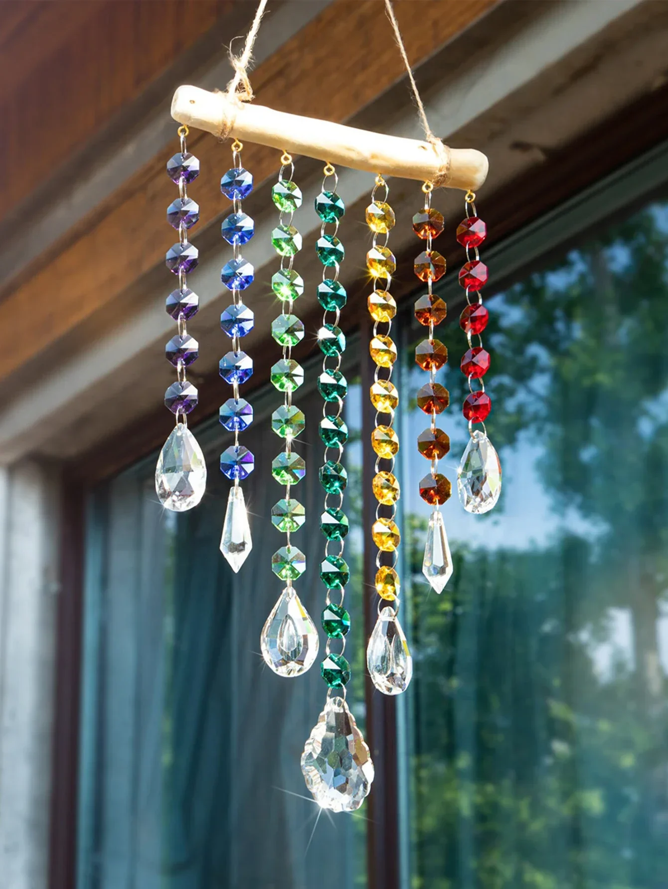 2026  1pc Crystal Wind Chime Pendant Outdoor Gardening Window Room Illusion Rainbow Hanging Wall Decorations