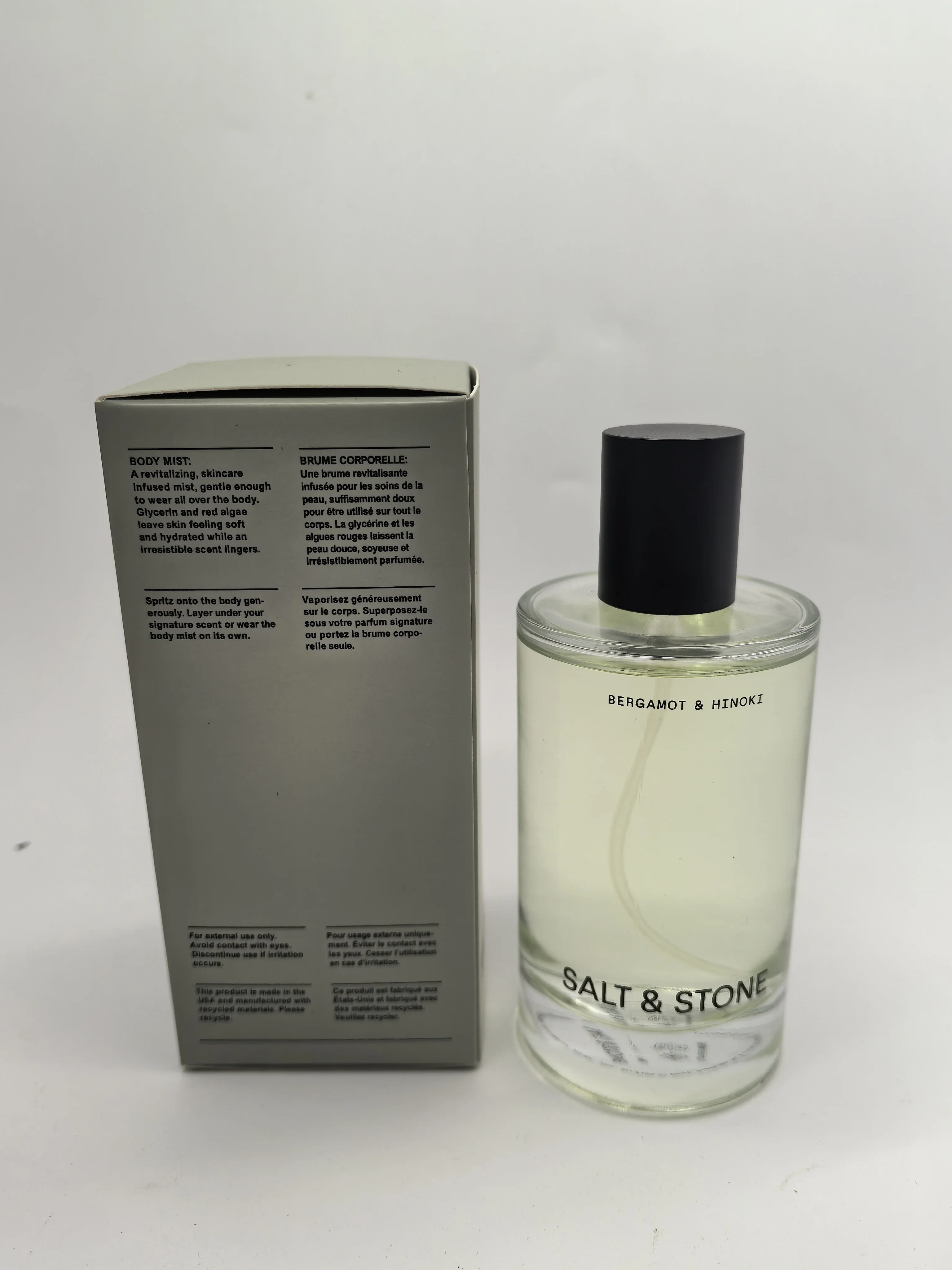 Salt & Stone Bergamota & Hinoki Body Mist 3.4oz / 100ml - Perfume unisex de larga duración con arándula de cítricos frescos, regalo de vacaciones ideal