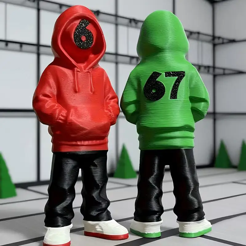 1 Set of Character-Shaped Ornaments with 67 Elements, One Red and One Green, Paired with a Hoodie Design, Suitable for Indoor Home, Garden, and Car Decoration Crafts. Ideal Birthday Gift
