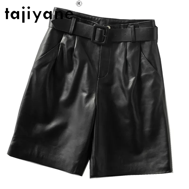 

TAJIYANE Real Sheepskin Shorts 2024 Autumn Winter Genuine Leather Short Old Money Style Women Clothing Wide Leg Half Pants шорты