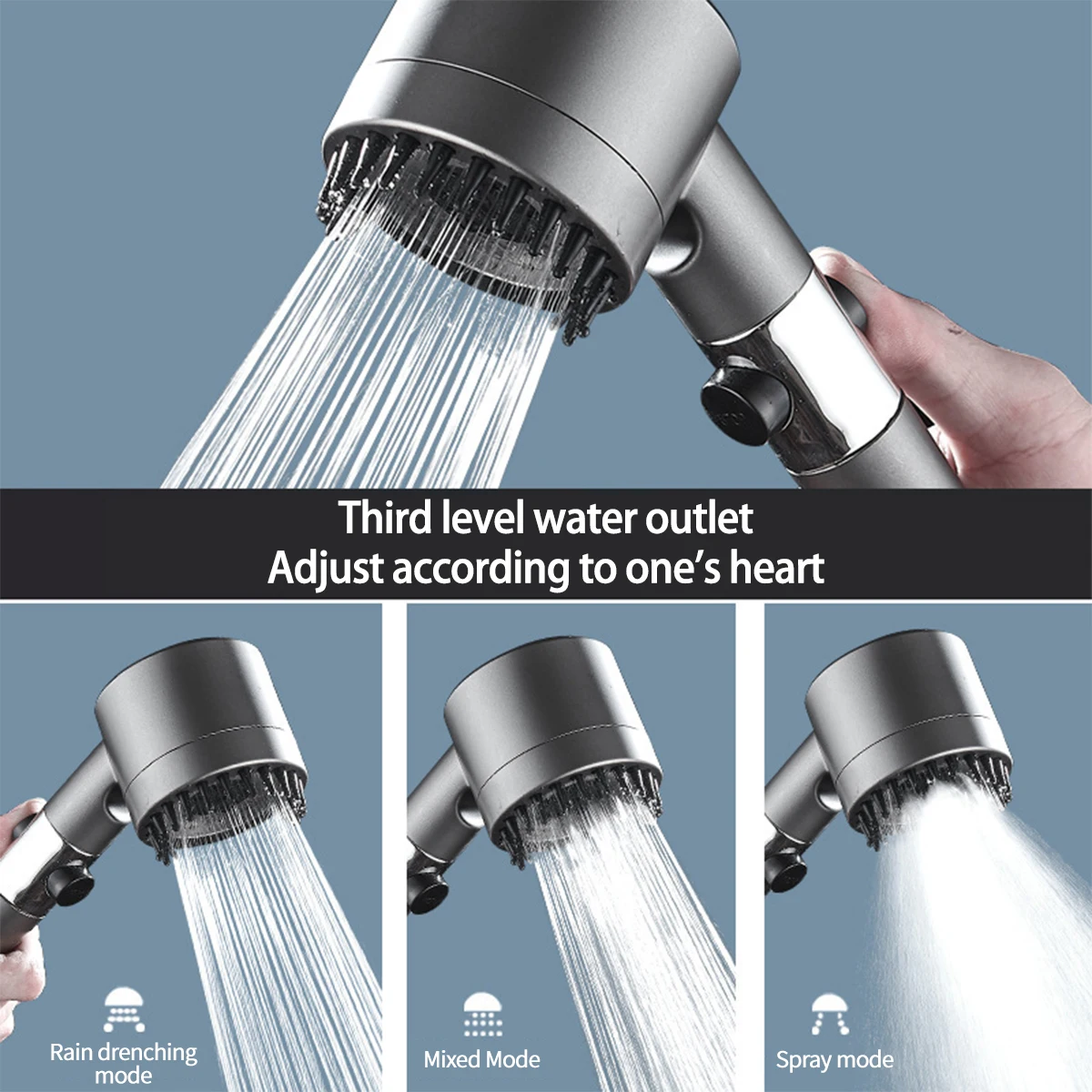 Portable High-pressure Shower Head 3-mode Adjustable Spray with Massage Brush Filter Rain Shower Faucet Bathroom Accessories Set