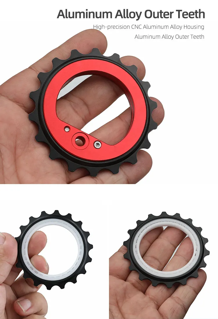 18T Exzentrisches Fahrrad-Schaltwerk-Führungsrad mit Vollkeramiklager, selbstschmierend, rostfrei, keine Schmierung erforderlich, aus Legierung – Detail 10