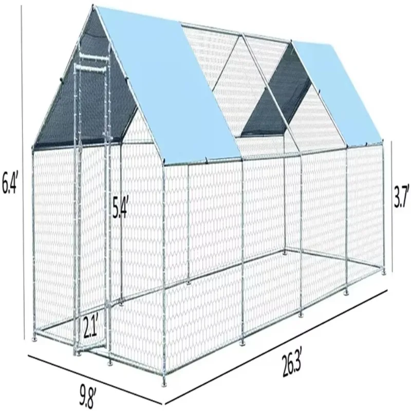 13 X 10 Feet DIY Metal Walk-In Chicken Coop Iron Chicken Run with Blue Waterproof Cover and Animal Pattern Button Closure Type