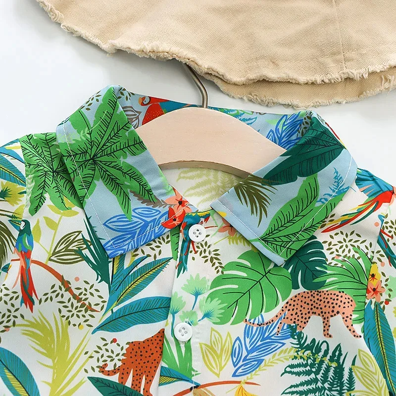 0-5-year-old baby summer short sleeved shorts set, beach style printed short sleeved shirt+casual pants two-piece set