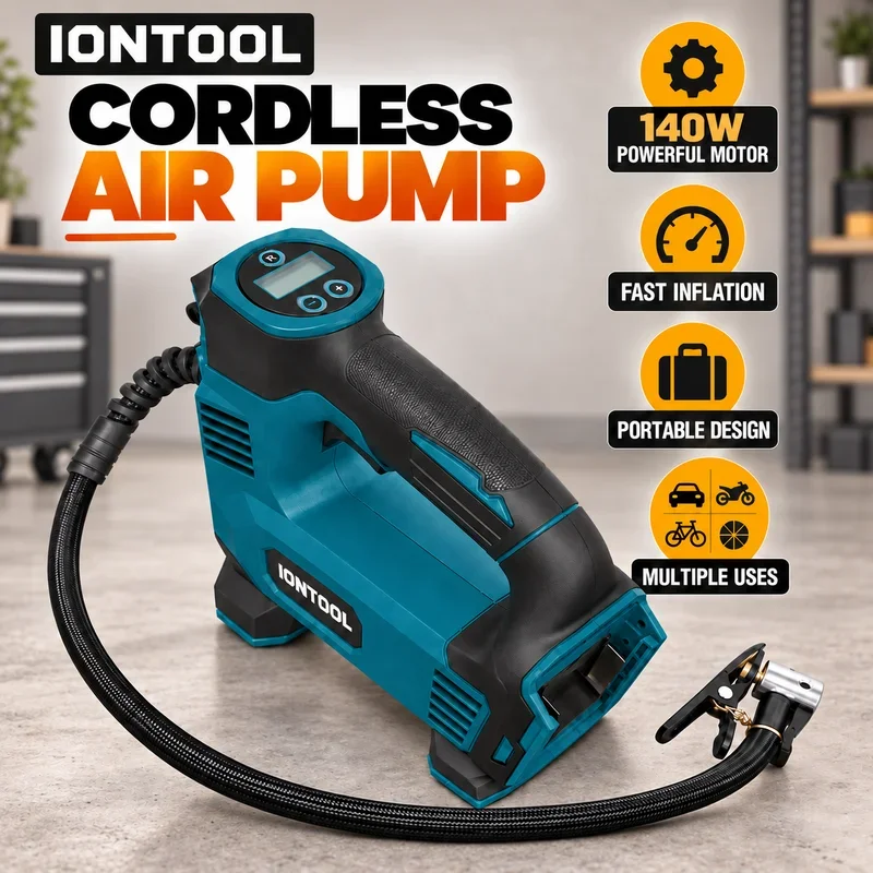 IONTOOL 140W Portable Cordless Air Compressor Digital Tire Pump for Cars Motorcycles Bicycles Balls and Inflatables Bare Tool