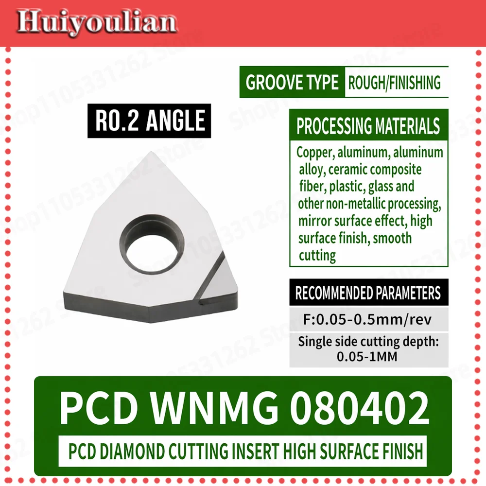 PCDWNMG PCD Diamond Insert R0.2-0.8 CNC Lathe Tool for Aluminum Copper Mirror Finish High Gloss Turning Insert