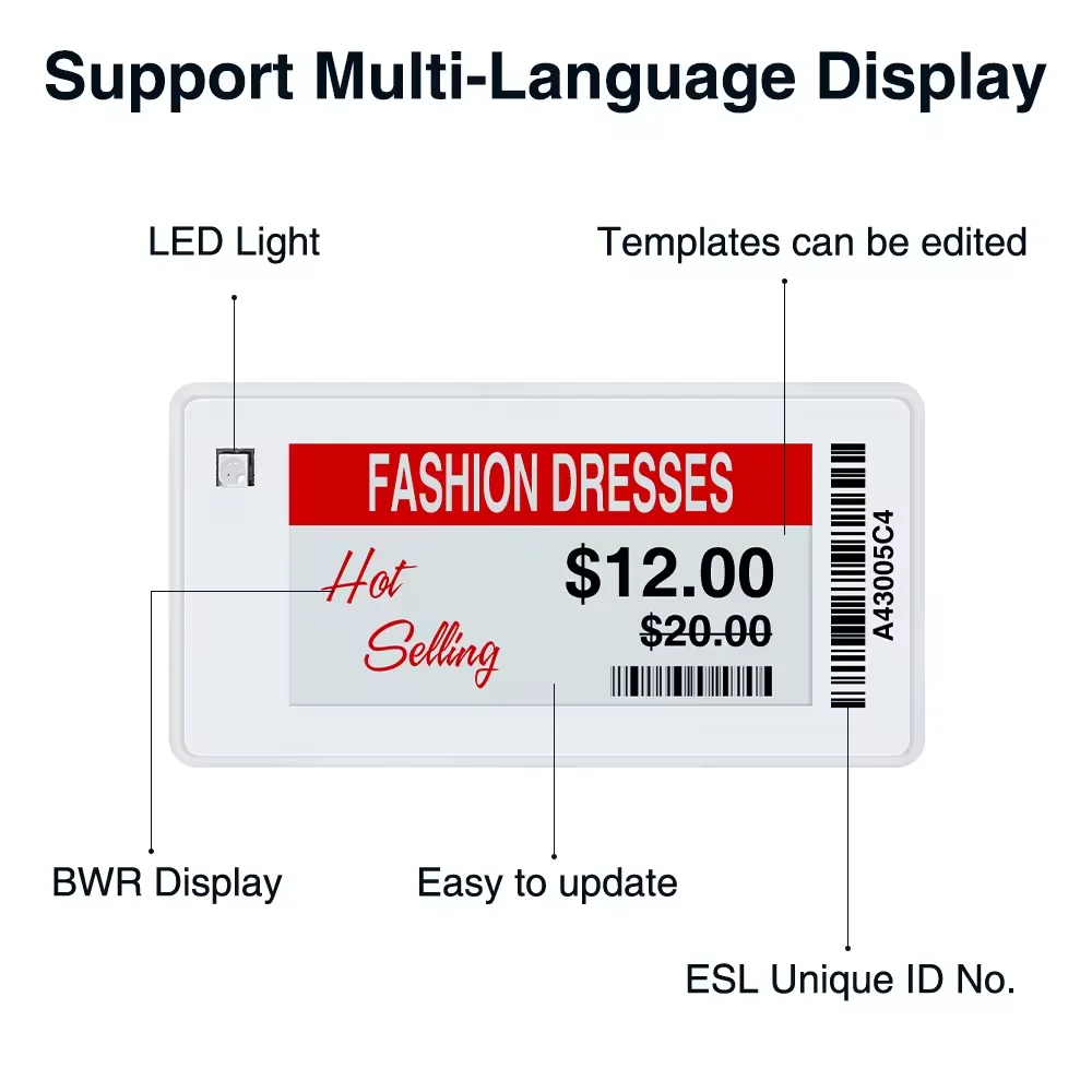 7.5inch E-ink Electronic Shelf Label Digital E-ink Display Black White Red Three Color for Groceries Markets Supermarket