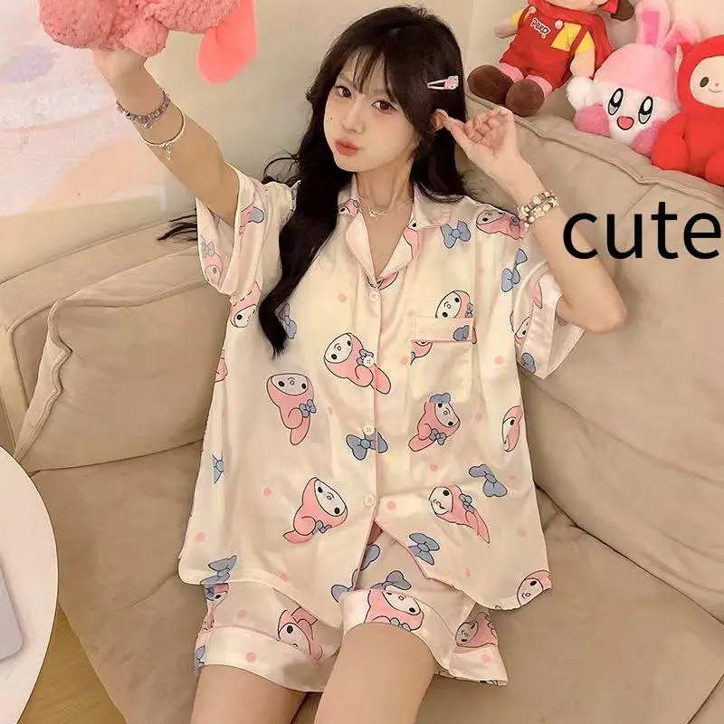 بيجامة سانريو اللطيفة My Melody Kawaii بدلة صيفية للفتيات مريحة كاجوال فضفاضة قابلة للتنفس بدلة منزلية للطالبات هدية لصديقتك #3