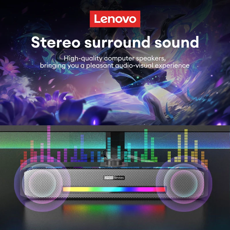 Choice Lenovo Wired and Bluetooth 5.0 Speaker Home Movie Surround Sound For Desk Computer Subwoofer B02 Long Strip Speaker TS33 image 2