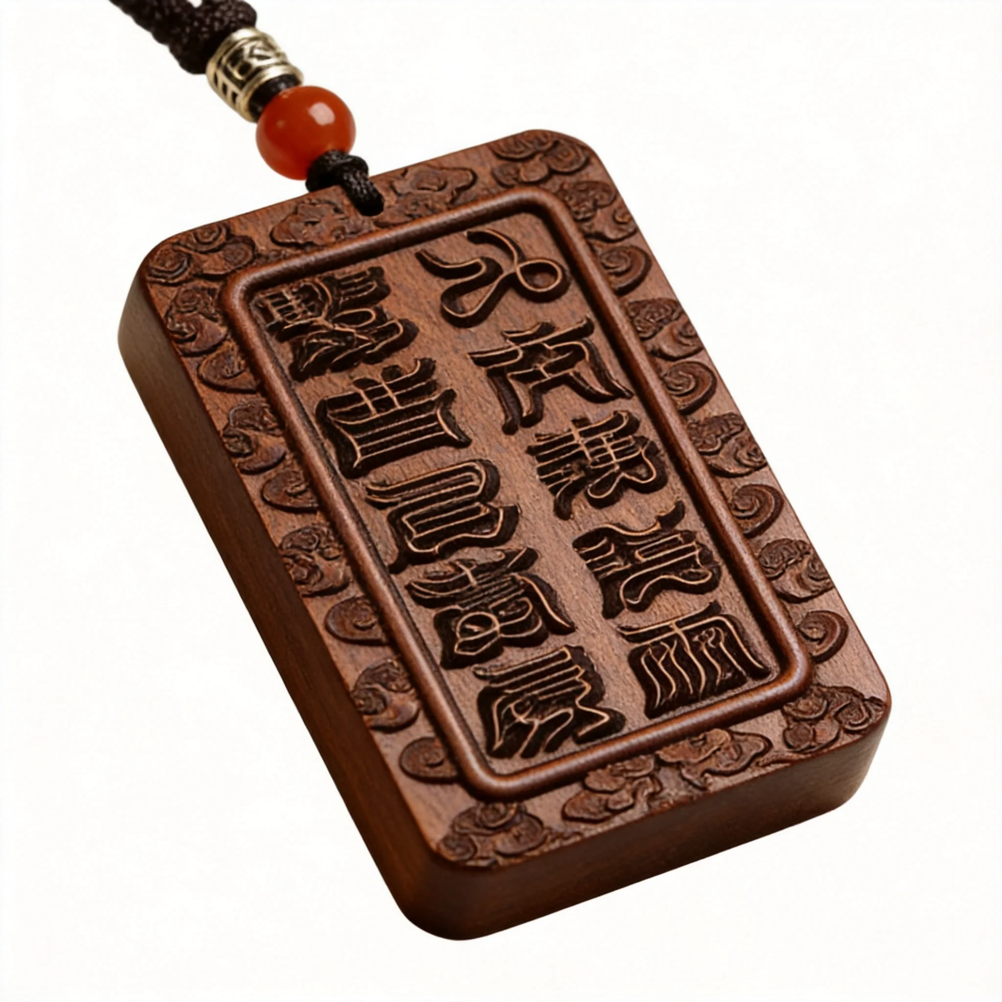Chinese Style Natural Thunder Struck Jujube Wood Lei Zu Pendant Cross Sky Scripture Amulet Lucky Blessing Good Fortune Car Hange