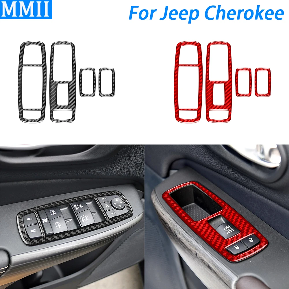 

For Jeep Cherokee 2014-2018 Carbon Fiber Window Lift Switch Frame Decorative Cover Car Interior Decoration Accessories Sticker