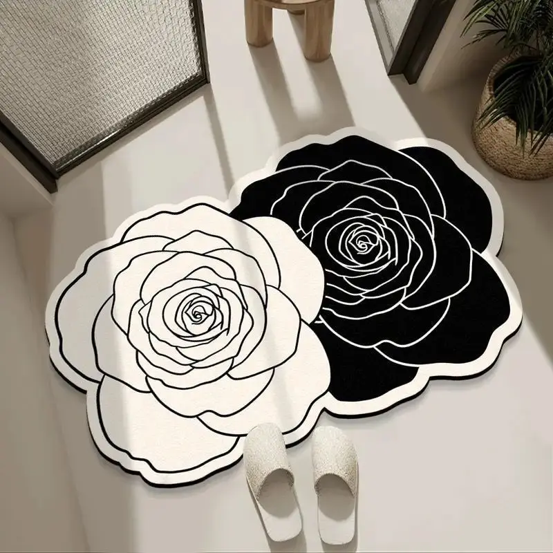 Rose Shaped Diatomaceous Earth Anti Slip Water Absorbing Can Be Cutting Floor Mat for Bathroom Kitchen Toilet Entrance Door Rugs