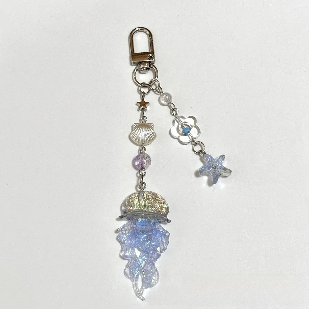 Cute Ocean Theme Jellyfish Pendant Keychain Beads Starfish Seashell Phone Charms Pendant Y2K Style Handmade Bag Charms Camera