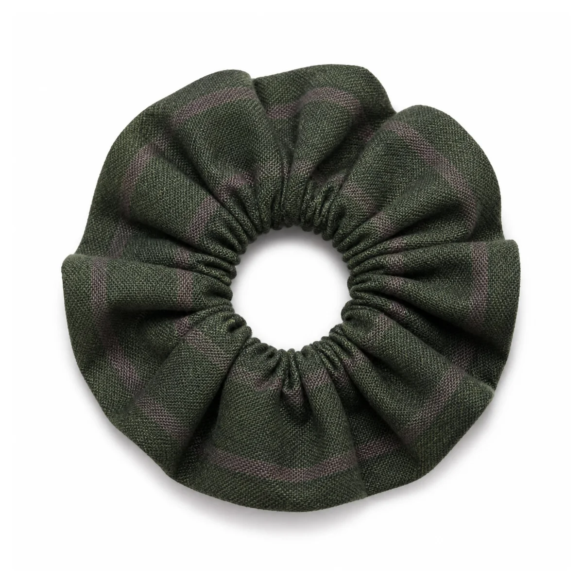 deep-moss-olive-muted-mauve-gray-plaid-wide-single-layer-hair-scrunchie