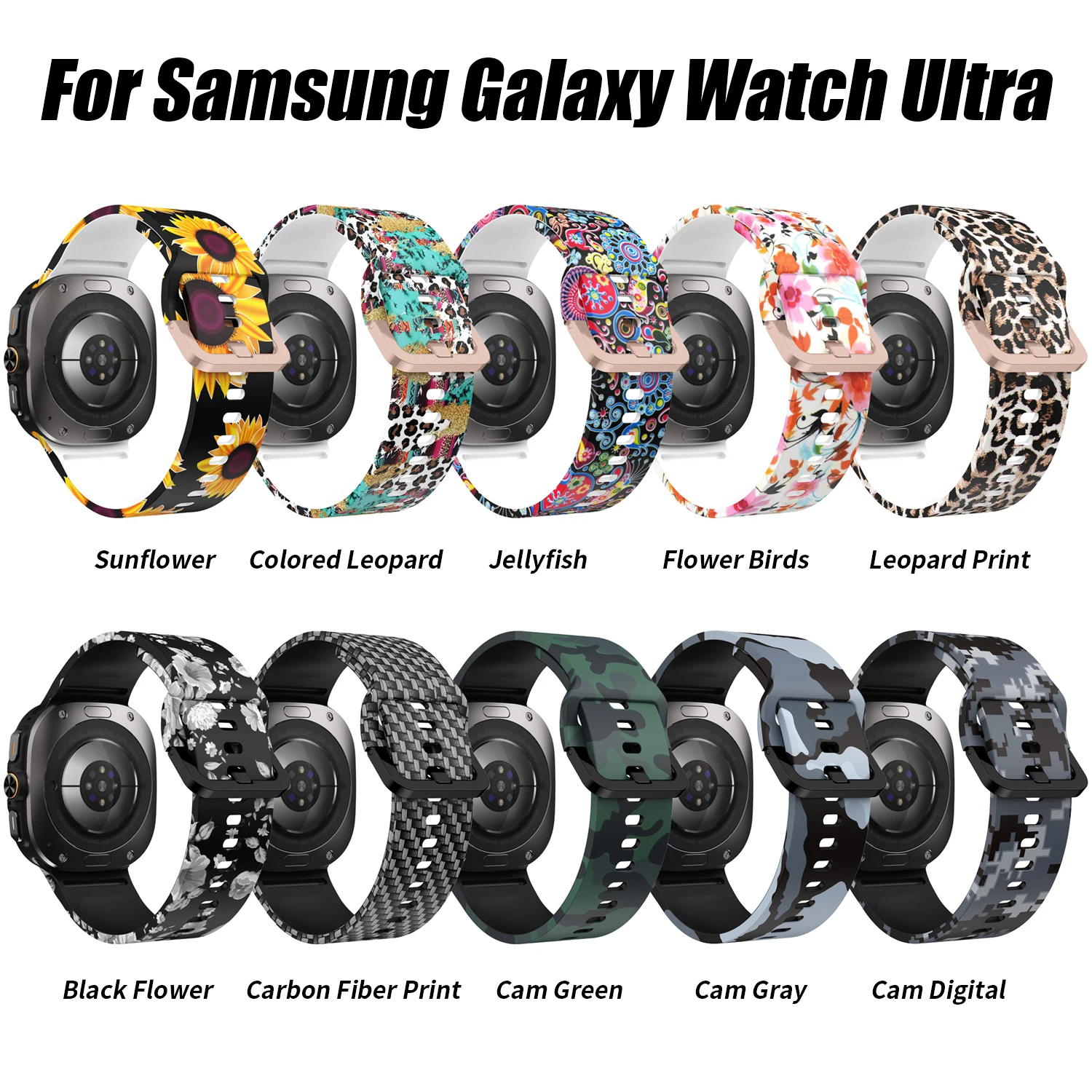 حزام ساعة مطبوع من السيليكون مناسب لساعة Samsung Galaxy Watch Ultra 2025 مقاس 47 ملم ملحق حزام بديل للساعة الذكية