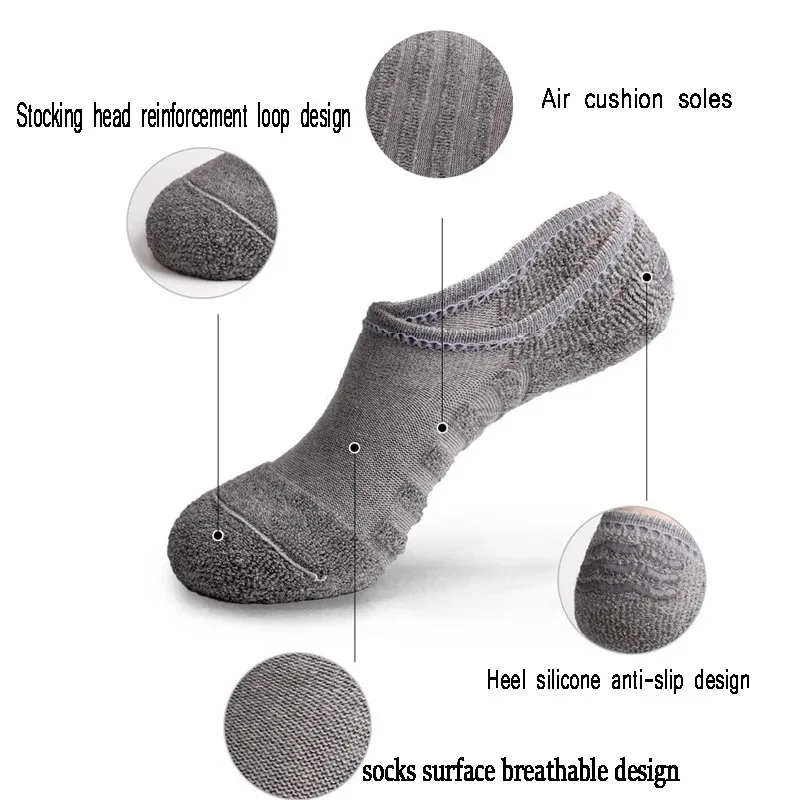 5 Pairs/Lot Men's High Quality Cotton Breathable Boat Socks Anti-Slip Silicone Grip Invisible for Sports Outdoor Durable Socks