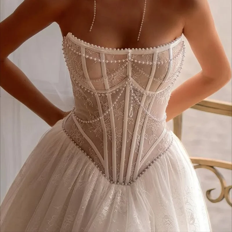 ivory white Appliques Wedding Dresses off-shoulder A skirt decal Bridal Pearl jewelry Gowns Made Customized