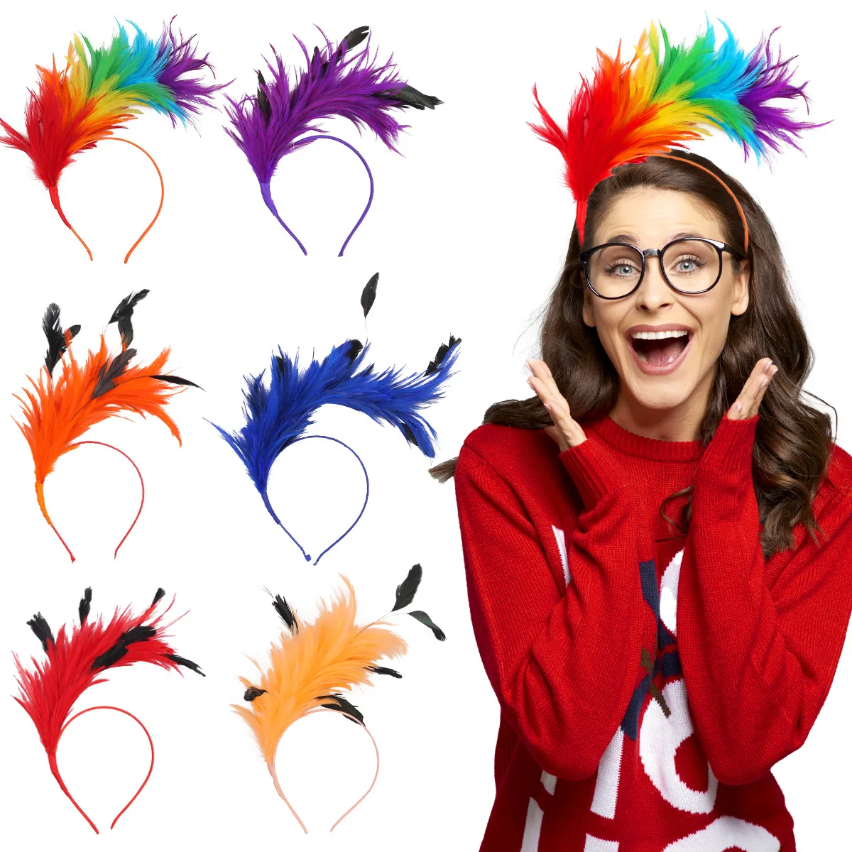 

6PC/Set Colorful Feather Headband Headwear Party Carnival Performance Decoration Halloween Masquerade Ball Hair Accessories Prop