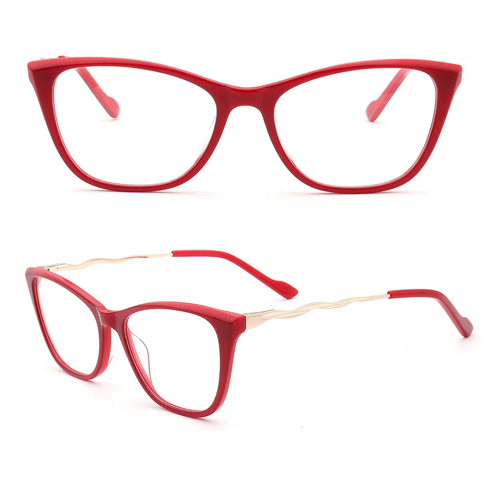 

Women Cat Eye Eyeglass Frames for Women Fashion Acetate Metal Full Rim Glasses Frames Rx Spectacles Red Blue Eyeglasses Frames