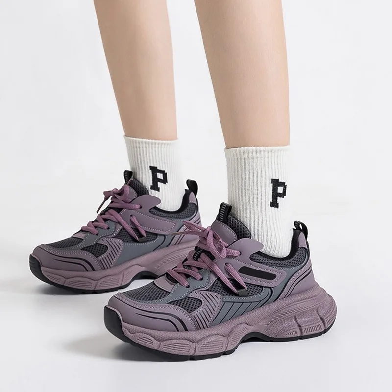 Silver Dad Shoes Unisex Foot Slimming Campus Sports Sneakers Breathable Lightweight Rubber Sole Round Toe Sports Running Shoes image 3